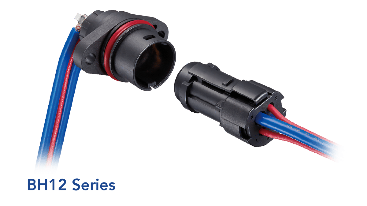  Image of Hirose's BH12 connector, optimized for board-to-board connections, highlighting its high current rating and wide temperature range for micro-mobility applications.