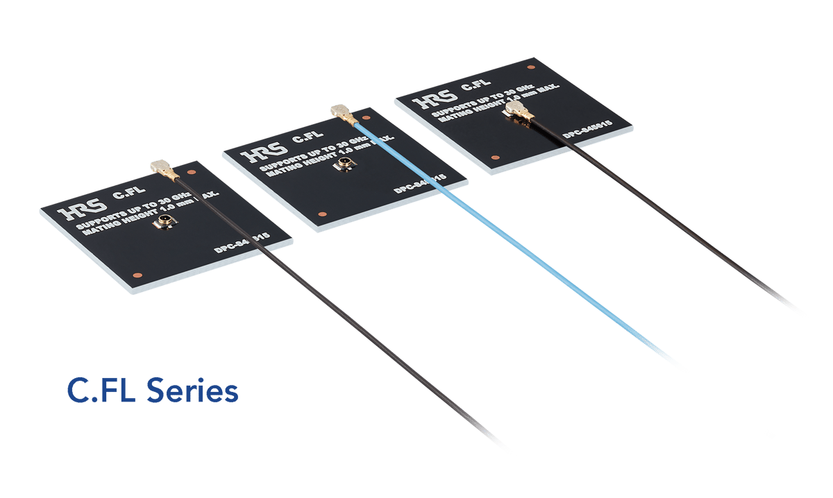 Image of Hirose's ultra-compact C.FL series coaxial connector, designed for micro-mobility applications.